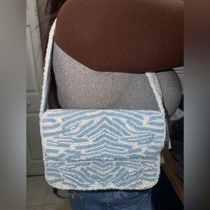 Studio Blue and White Beaded Crossbody Bag